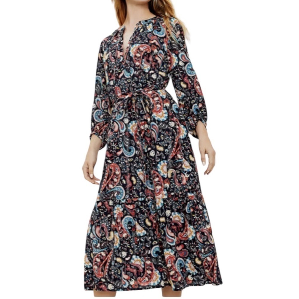 LOFT Multicolor Paisley Long Sleeve Dress Size Medium. E70